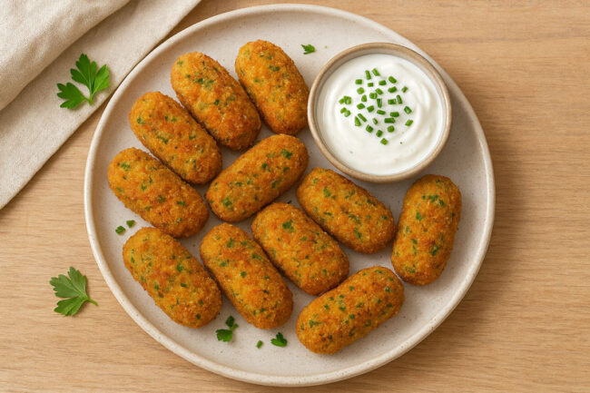 Gemüse Kroketten mit Sauerrahmdip